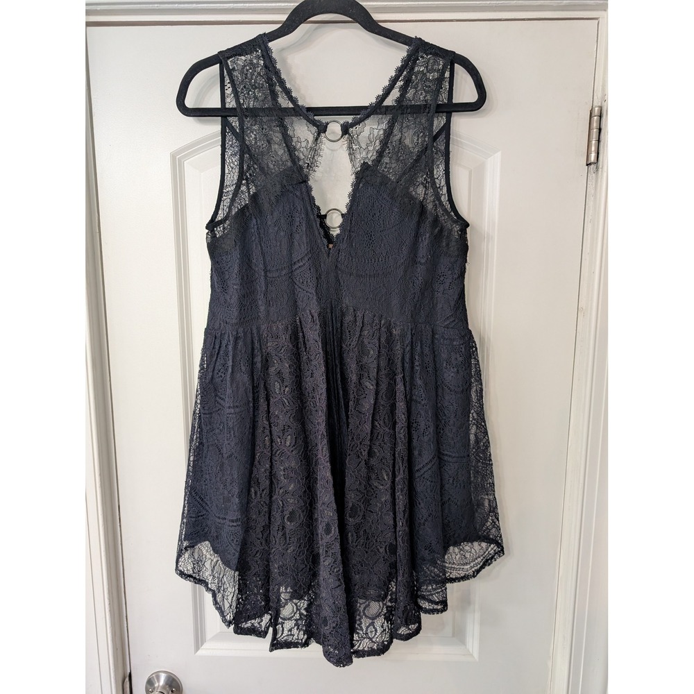 Free People Don't You Dare Lace Babydoll Mini Dress Navy Blue Small witchy goth - Picture 4 of 10